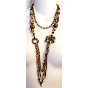 2 Pc Boho Coquette Necklace Lot Crystal Beaded Long Statement Rhinestone Flower